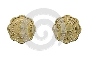 Ten paise Coin, Front and back, India,Â  1969